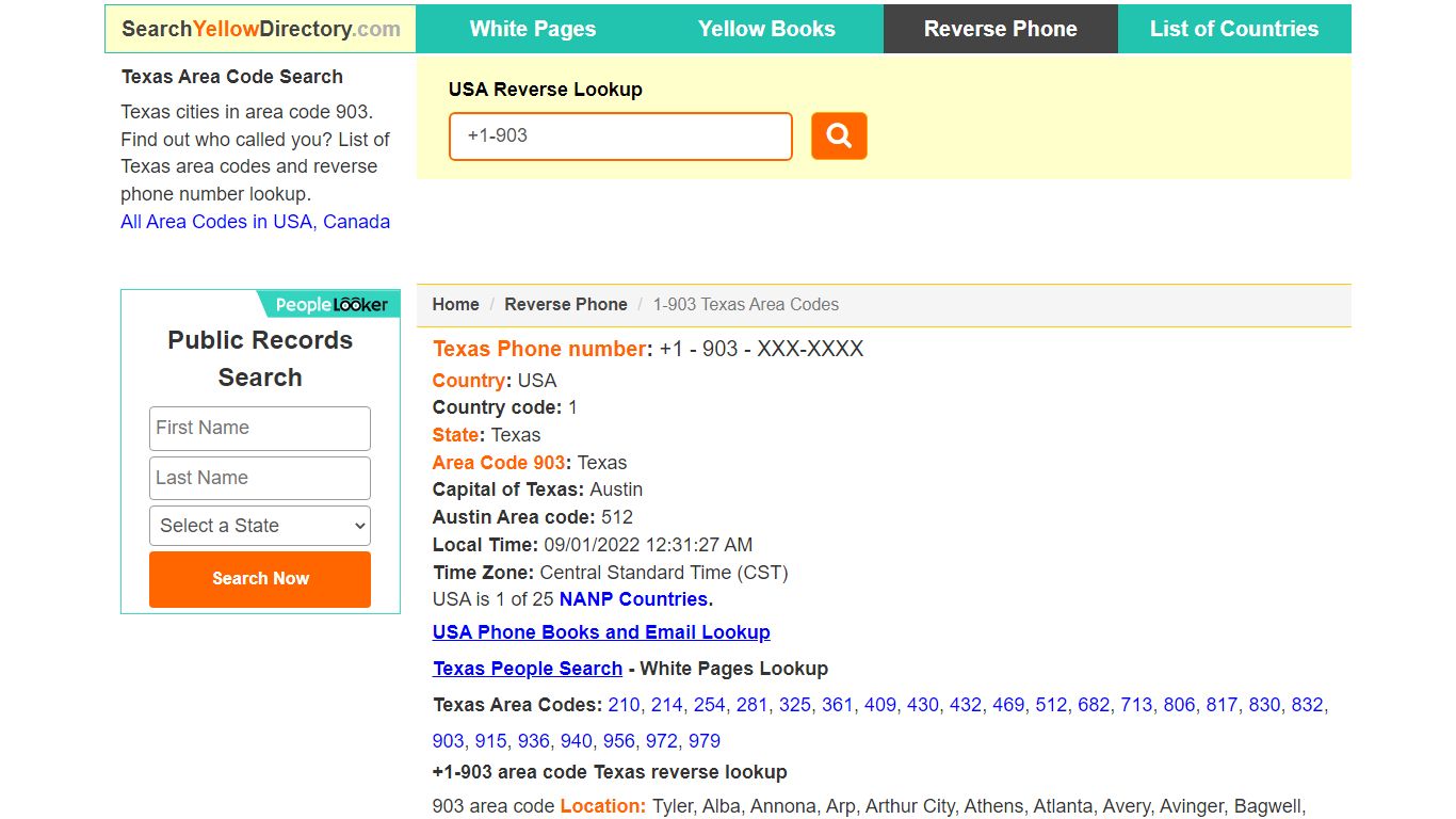 Texas Area Code 903 Reverse Phone Number Lookup